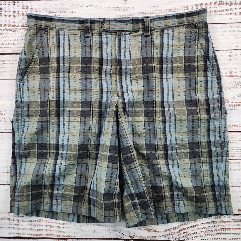 Patagonia Seersucker Shorts Men 36 Plaid 10" Performance casual pucker pockets